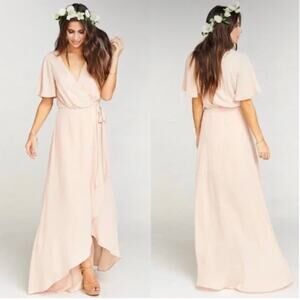 NWT Show Me Your MuMu Dusty Blush Sophia Wrap Dress High-Low Small FLAWED